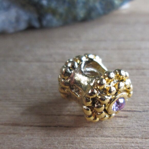 Double Ended Beaded Gold Plated Sterling Silver European Charm with Pink Crystal - Picture 8 of 9